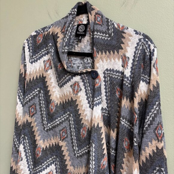 Bobeau Womens Cardigan Wrap Size 3X Aztec Western Lightweight Asymmetric Button - Picture 2 of 12